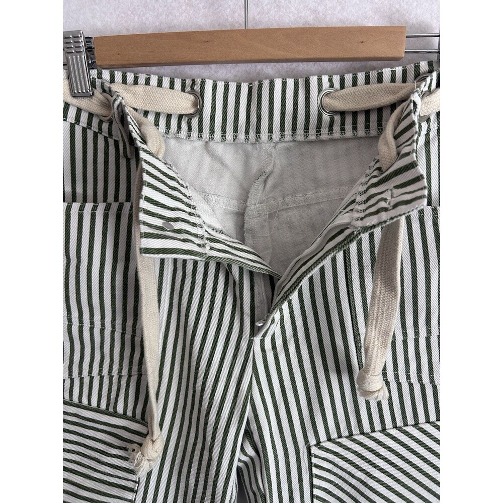 Striped Barrel Leg Jeans Women's Green White Denim Utility Cropped Small - Picture 3 of 14